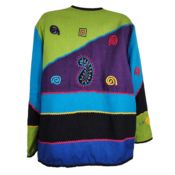 Vintage 90s Allure Womens Jacket Blazer Patchwork Hippie Artsy Embroidered Small - Picture 2 of 12